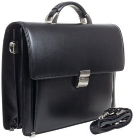 Классический кожаный мужской портфель из гладкой кожи Desisan 107499 черного цвета