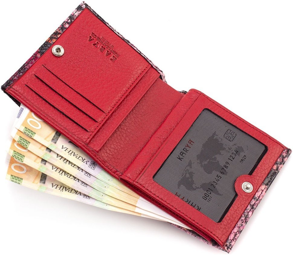 Різнобарвний жіночий гаманець із лакованої шкіри під змію Karya 67499