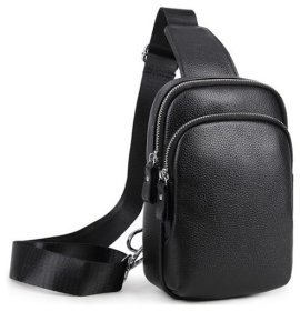 Невелика чоловіча сумка-рюкзак із фактурної шкіри чорного кольору Tiding Bag 77499