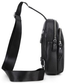 Небольшая мужская сумка-рюкзак из фактурной кожи черного цвета Tiding Bag 77499