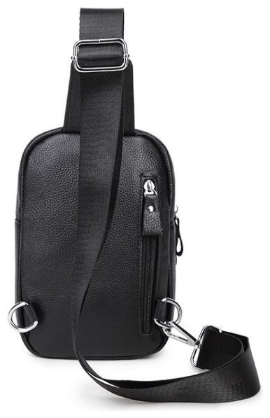Невелика чоловіча сумка-рюкзак із фактурної шкіри чорного кольору Tiding Bag 77499