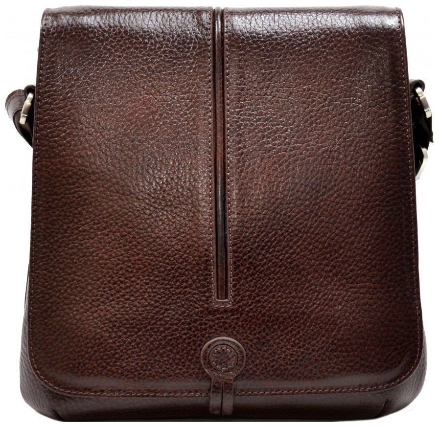 Кожаная мужская плечевая сумка с клапаном на магнитах DESISAN 107599 коричневая фактурная modnotak фото №1