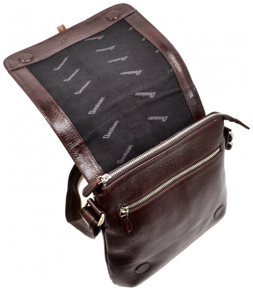 Кожаная мужская плечевая сумка с клапаном на магнитах DESISAN 107599 коричневая фактурная modnotak фото №4