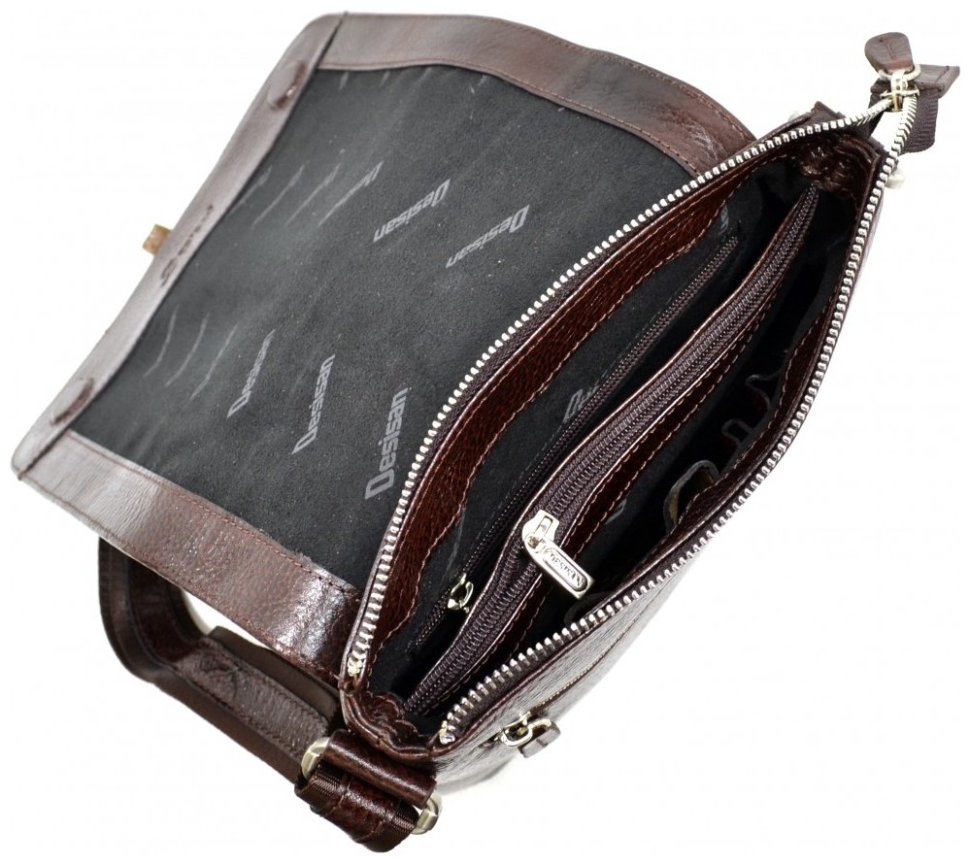 Кожаная мужская плечевая сумка с клапаном на магнитах DESISAN 107599 коричневая фактурная modnotak фото №5