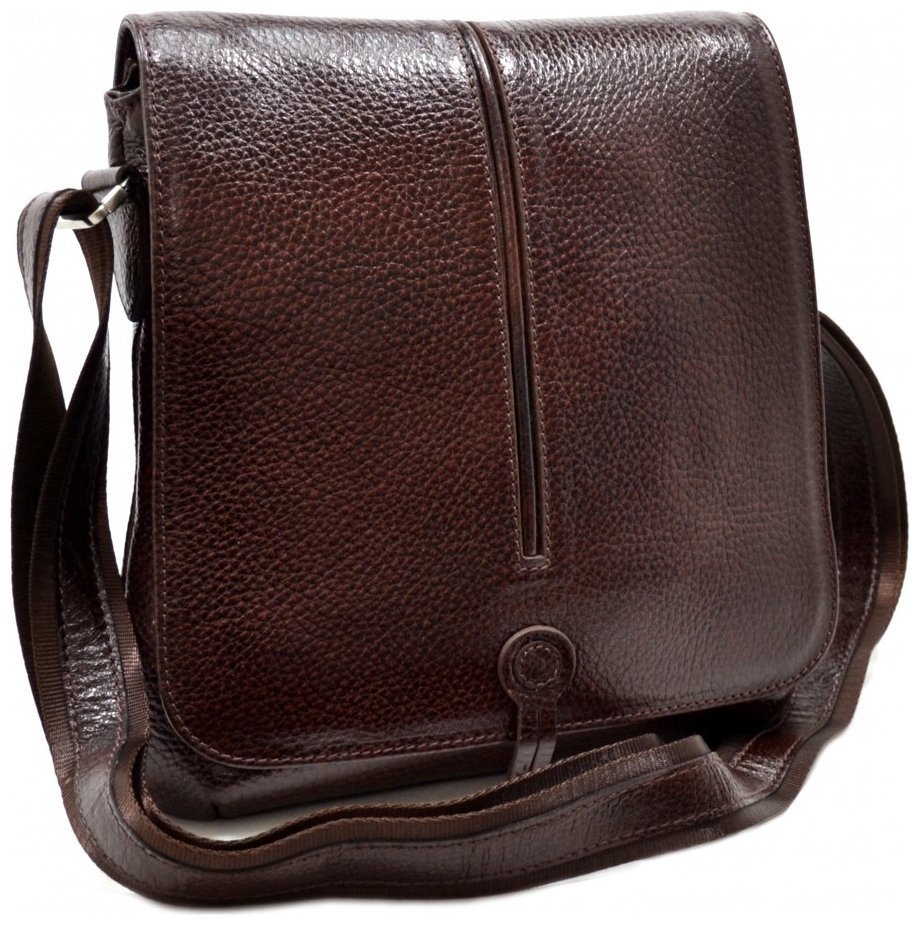 Кожаная мужская плечевая сумка с клапаном на магнитах DESISAN 107599 коричневая фактурная modnotak фото №6