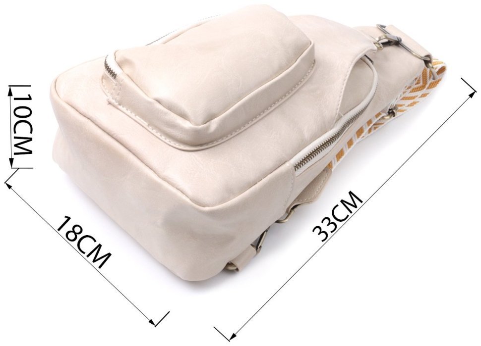 Городская женская сумка-слинг из качественного кожзама с текстильной лямкой Vintage белого цвета 97599 modnotak фото №3