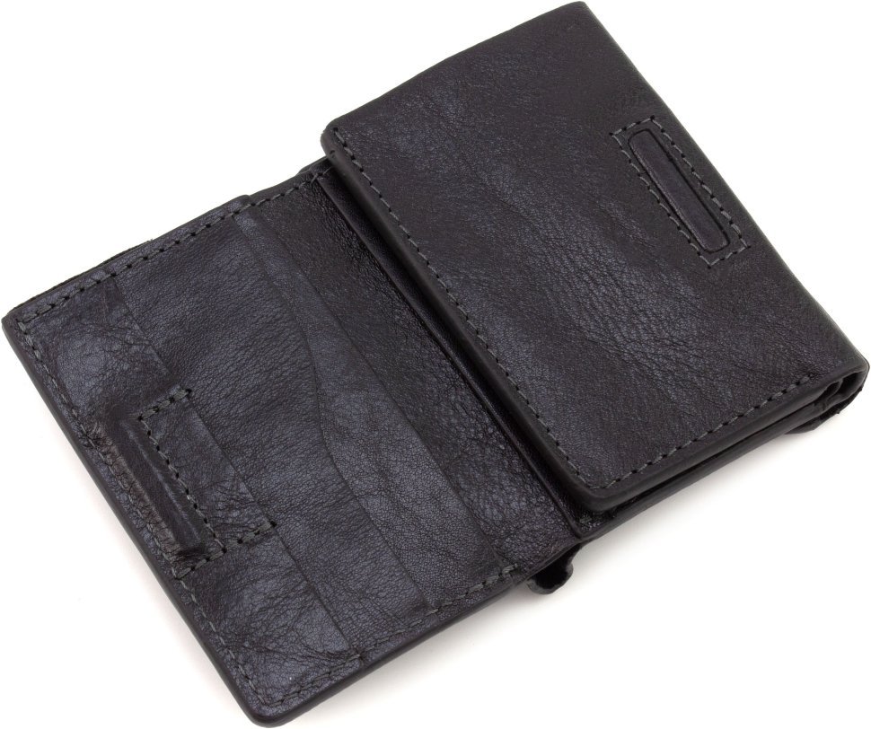 Маленький гаманець із натуральної шкіри чорного кольору з монетницею Grande Pelle 67799