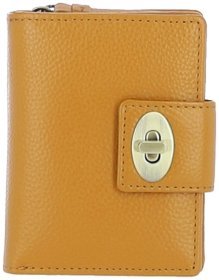 Качественный женский кошелёк из фактурной кожи с ID-окошком для документов Ashwood Y60 Mustard 97799 коричневого цвета