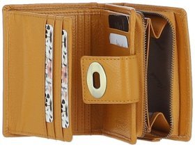 Качественный женский кошелёк из фактурной кожи с ID-окошком для документов Ashwood Y60 Mustard 97799 коричневого цвета