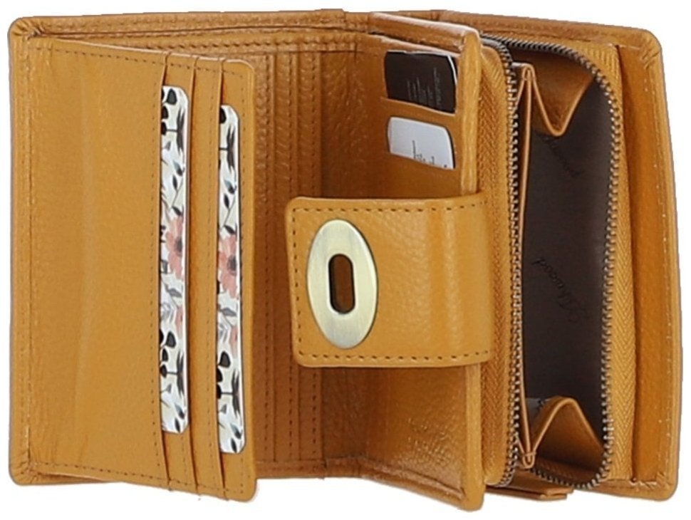 Качественный женский кошелёк из фактурной кожи с ID-окошком для документов Ashwood Y60 Mustard 97799 коричневого цвета modnotak фото №2