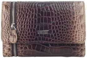 Жіночий шкіряний гаманець на кнопці з фактурою кроко Desisan 107899 бежевого кольору