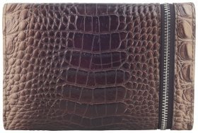 Жіночий шкіряний гаманець на кнопці з фактурою кроко Desisan 107899 бежевого кольору