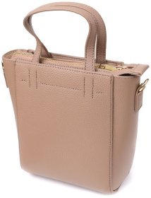 Стильная деловая женская сумка в форме трапеции из фактурной кожи через плечо Vintage 98199 бежевого цвета