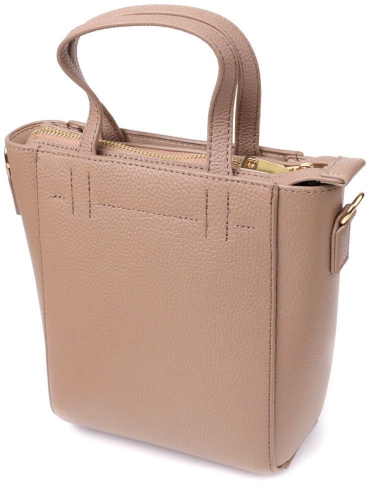 Стильная деловая женская сумка в форме трапеции из фактурной кожи через плечо Vintage 98199 бежевого цвета modnotak фото №2