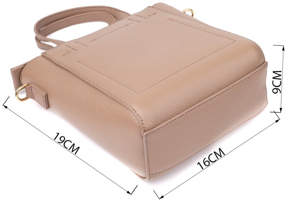 Стильная деловая женская сумка в форме трапеции из фактурной кожи через плечо Vintage 98199 бежевого цвета modnotak фото №3