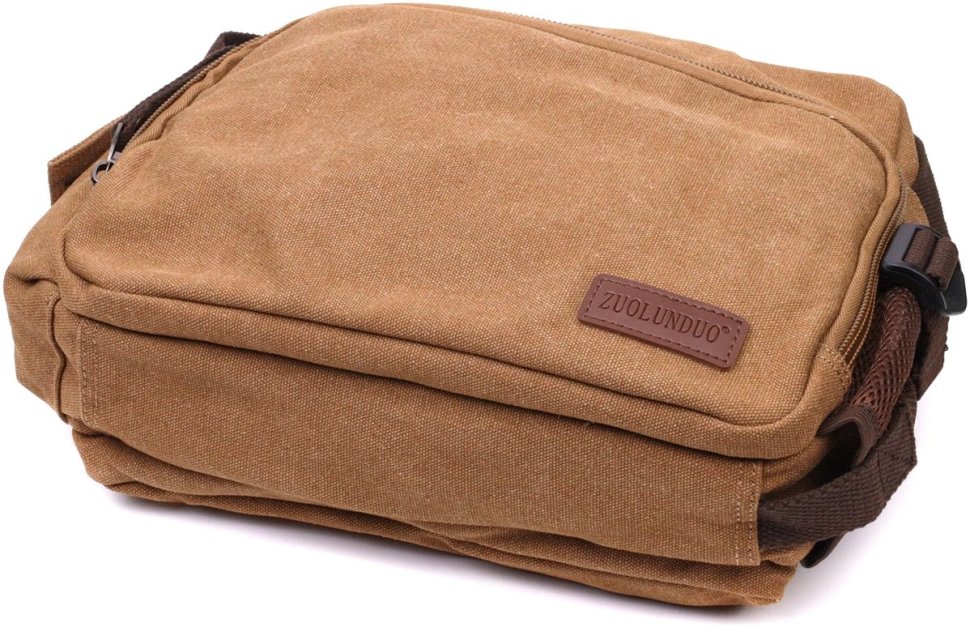 Мужская сумка-мессенджер из качественного текстиля коричневого цвета Vintage 2422205