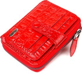 Красный женский кошелек из натуральной кожи под крокодила на молнии CANPELLINI (2421489)