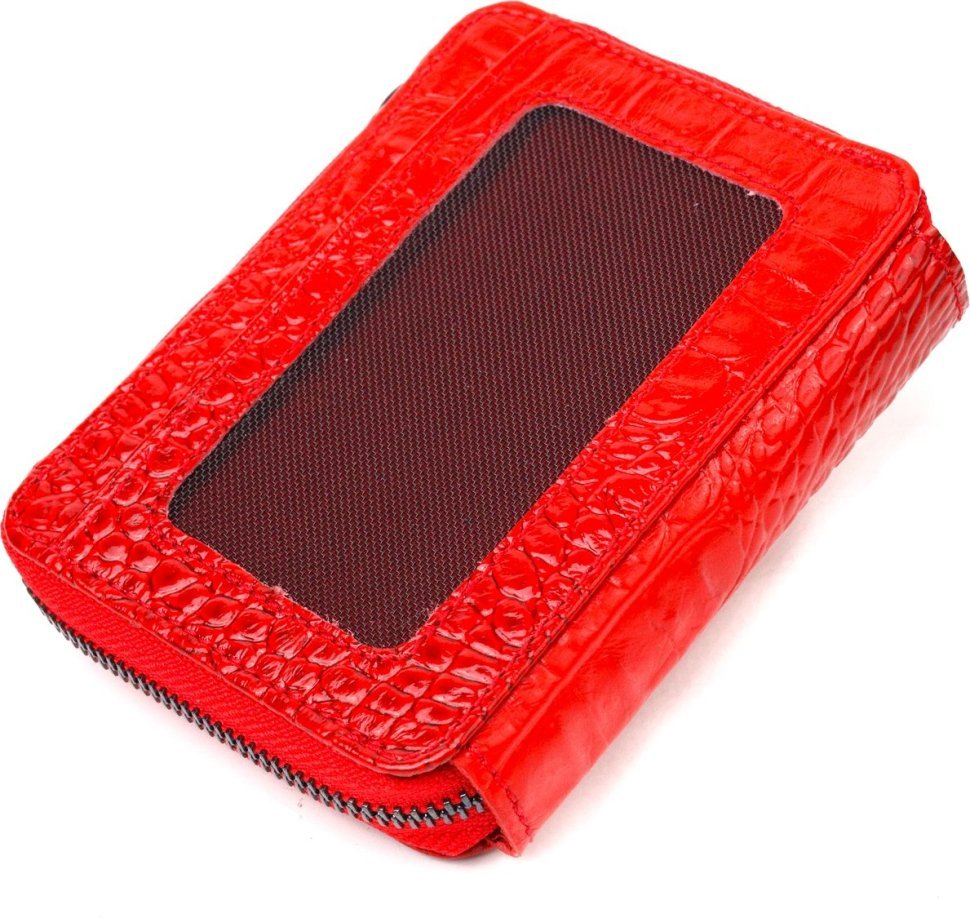 Червоний жіночий гаманець з натуральної шкіри під крокодила на блискавці CANPELLINI (2421489)