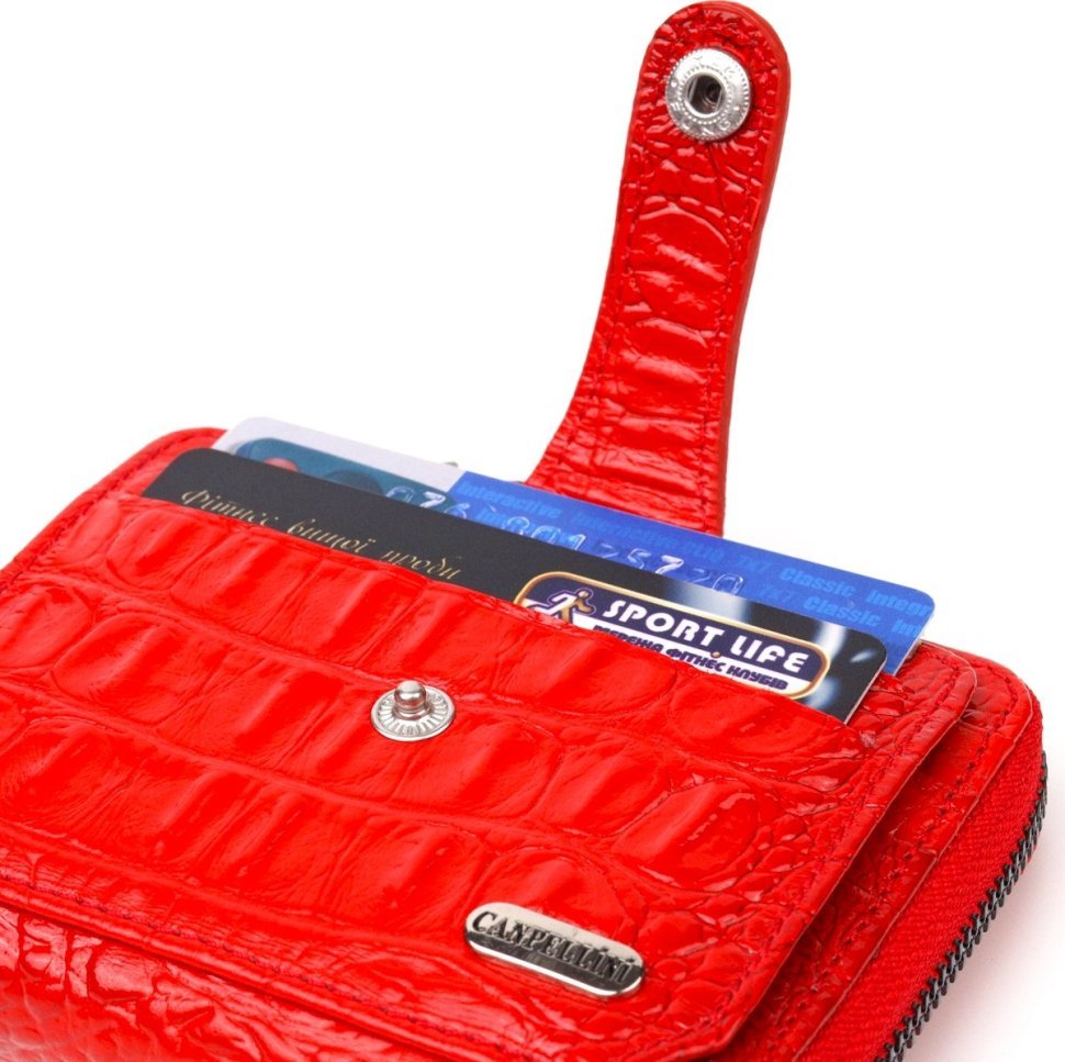 Червоний жіночий гаманець з натуральної шкіри під крокодила на блискавці CANPELLINI (2421489)