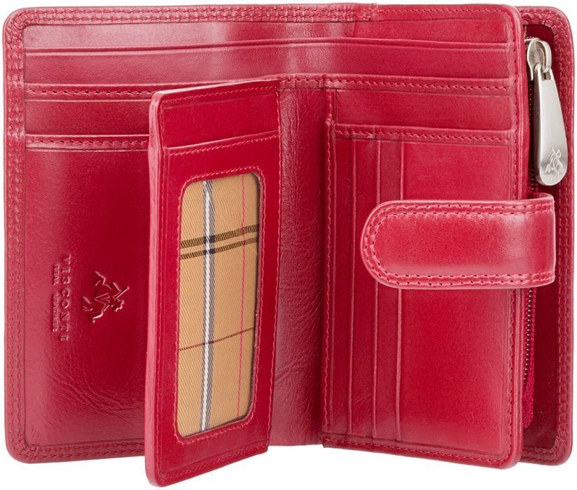 Жіночий вертикальний гаманець з натуральної шкіри червоного кольору з RFID - Visconti Venice 68799