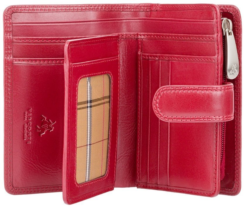Жіночий вертикальний гаманець з натуральної шкіри червоного кольору з RFID - Visconti Venice 68799