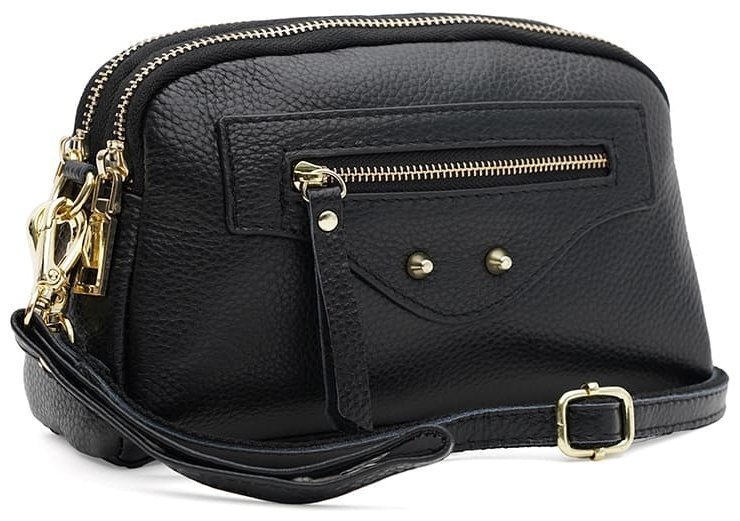 Небольшая женская сумка на каждый день из фактурной кожи Borsa Leather 108899 черного цвета modnotak фото №1