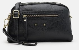 Небольшая женская сумка на каждый день из фактурной кожи Borsa Leather 108899 черного цвета