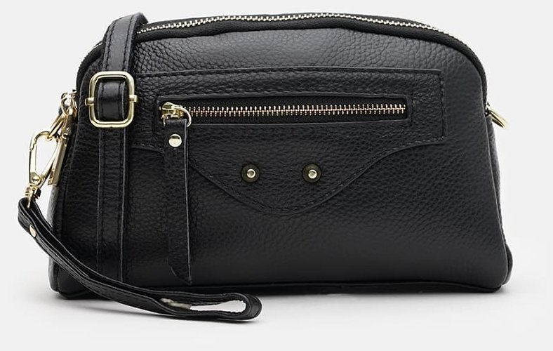 Небольшая женская сумка на каждый день из фактурной кожи Borsa Leather 108899 черного цвета modnotak фото №2