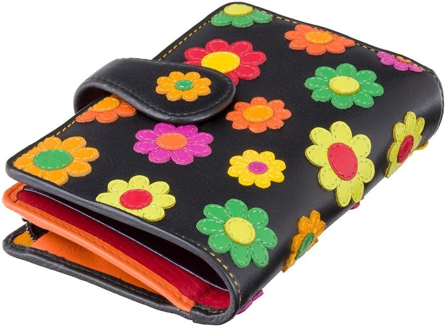 Вертикальний жіночий гаманець із натуральної шкіри високої якості з різнокольоровими квітами Visconti 68899