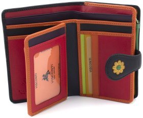 Вертикальный женский кошелек из натуральной кожи высокого качества с разноцветными цветами Visconti 68899