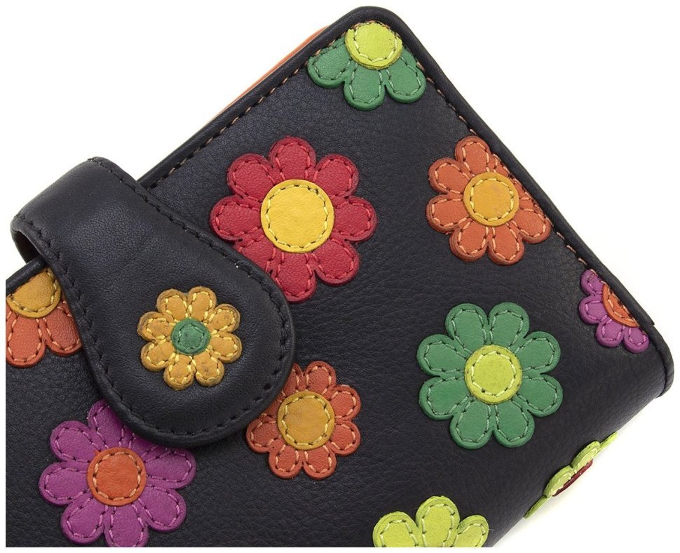 Вертикальний жіночий гаманець із натуральної шкіри високої якості з різнокольоровими квітами Visconti 68899