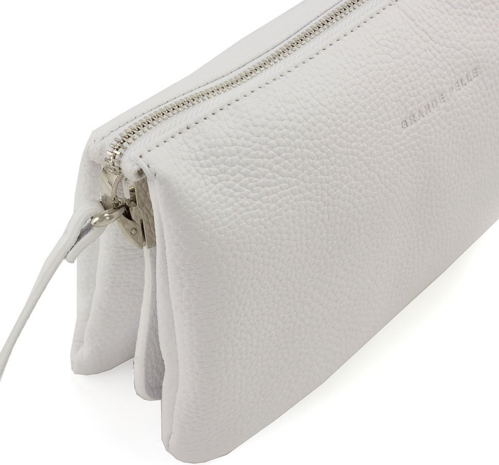 Біла жіноча сумка-клатч із натуральної шкіри італійського виробництва Grande Pelle (59099)
