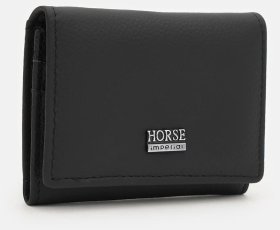 Кожаный женский кошелек на кнопке с ID-окошком Horse Imperial 109199 черного цвета