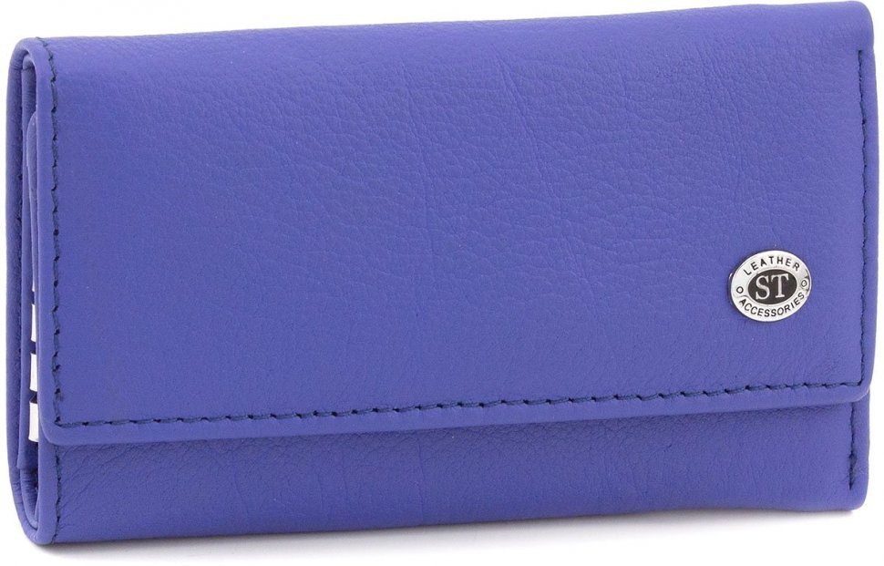 Яскрава шкіряна ключниця синього кольору з фіксацією на кнопках ST Leather (14020)