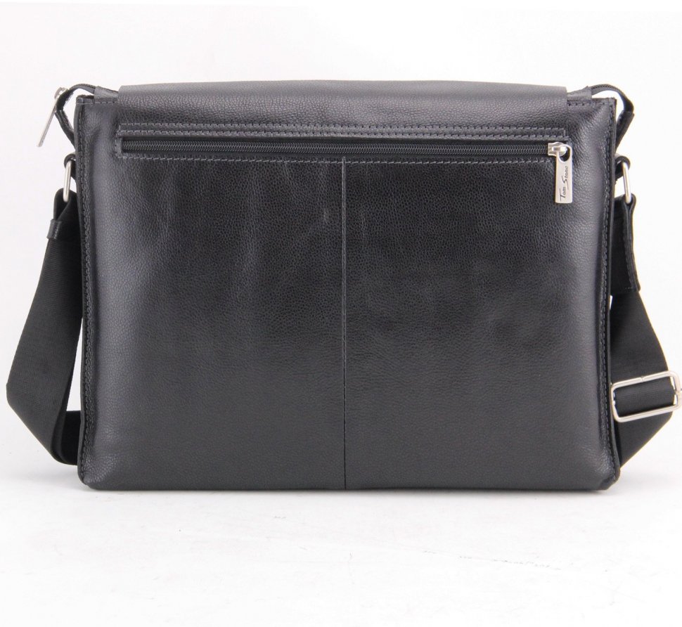 Вместительная мужская сумка-мессенджер из высококачественной кожи черного цвета Tom Stone (14000)