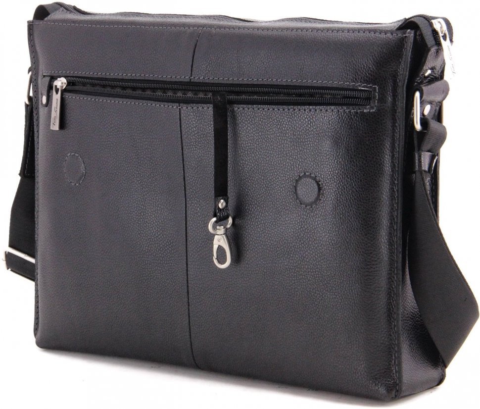 Вместительная мужская сумка-мессенджер из высококачественной кожи черного цвета Tom Stone (14000)
